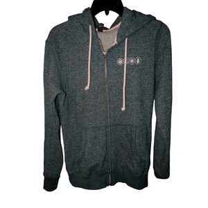 District Great Lakes Living Zip Up Hoodie Teal Heathered Graphic Sweatshirt M